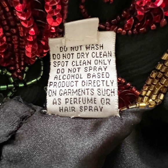 Scala Vtg Short Sleeve Chili Peppers Silk Sequined Beaded Blouse Evening Top, M - Picture 9 of 11